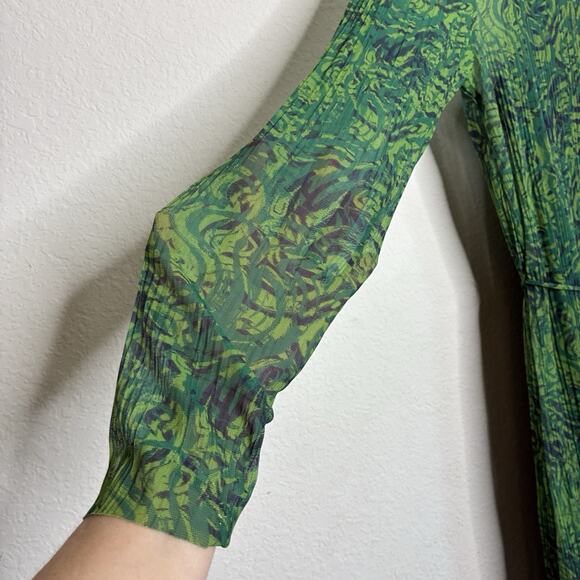 & Other Stories Long Sleeve Pleated Mesh Green Midi Dress S - Picture 5 of 13